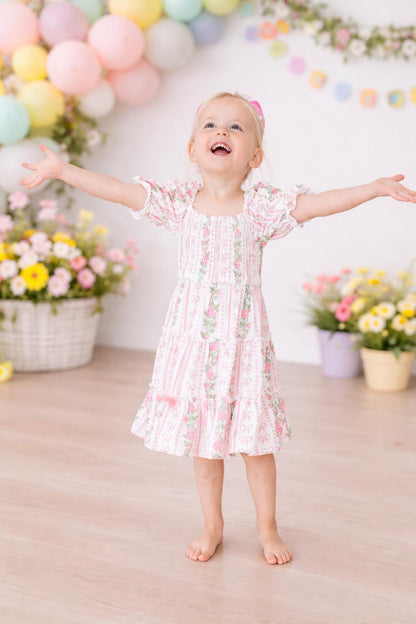 Rosebud Bows Smocked Ruffle Dress