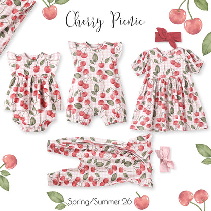 Cherry Picnic Baby Girl Bamboo Bubble Romper