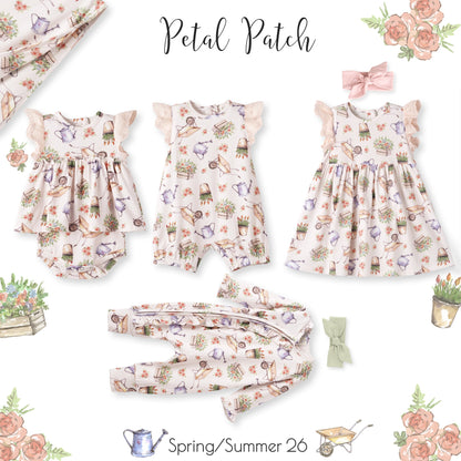 Petal Patch Baby Girl Romper – Bamboo with Convertible Cuffs
