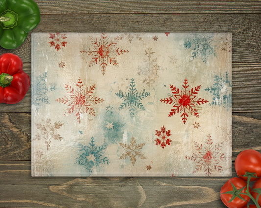 Rustic Snowflakes Glass Cutting Board