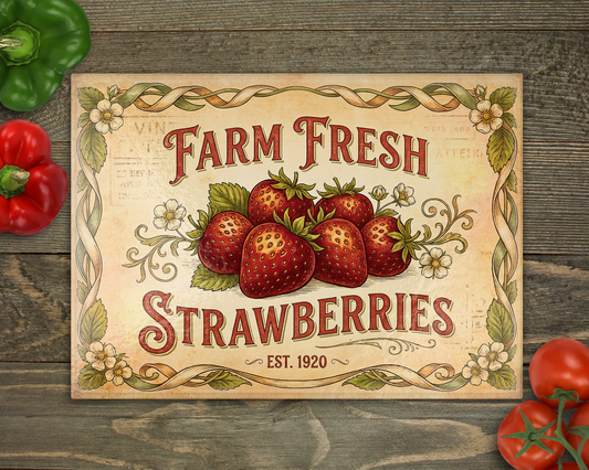 Strawberries Glass Cutting Board