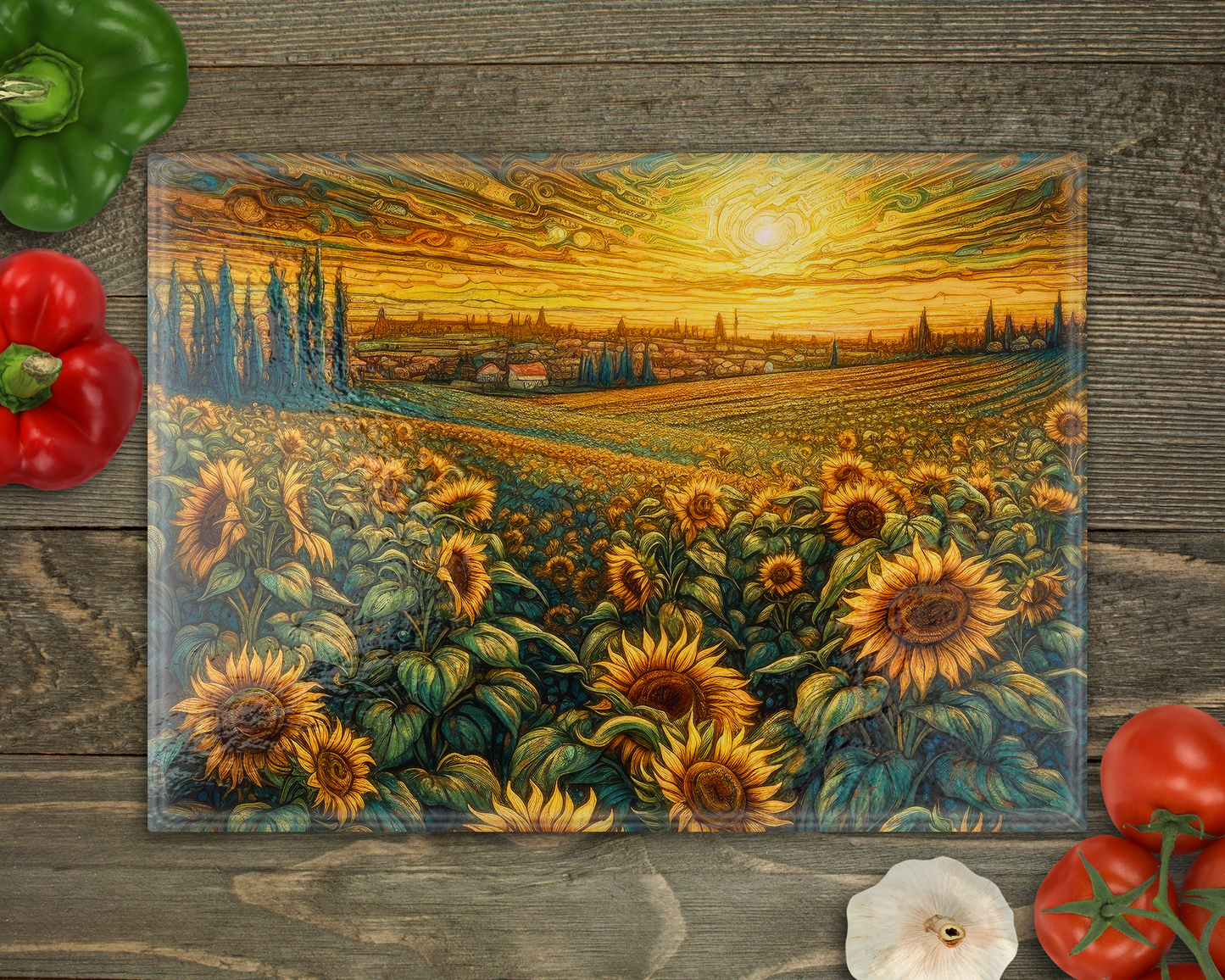 Sunflower Field Glass Cutting Board