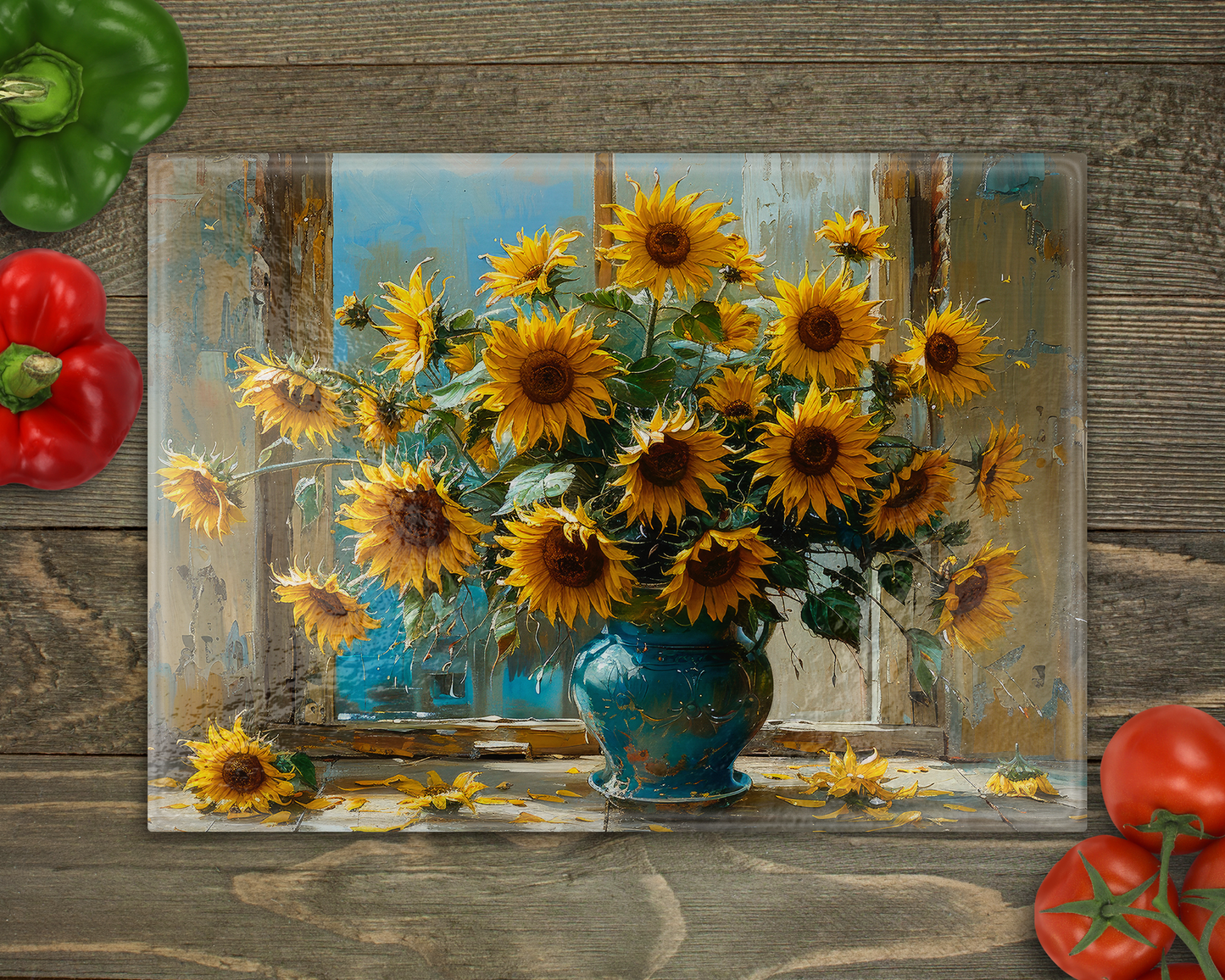 Sunflowers Vase Glass Cutting Board
