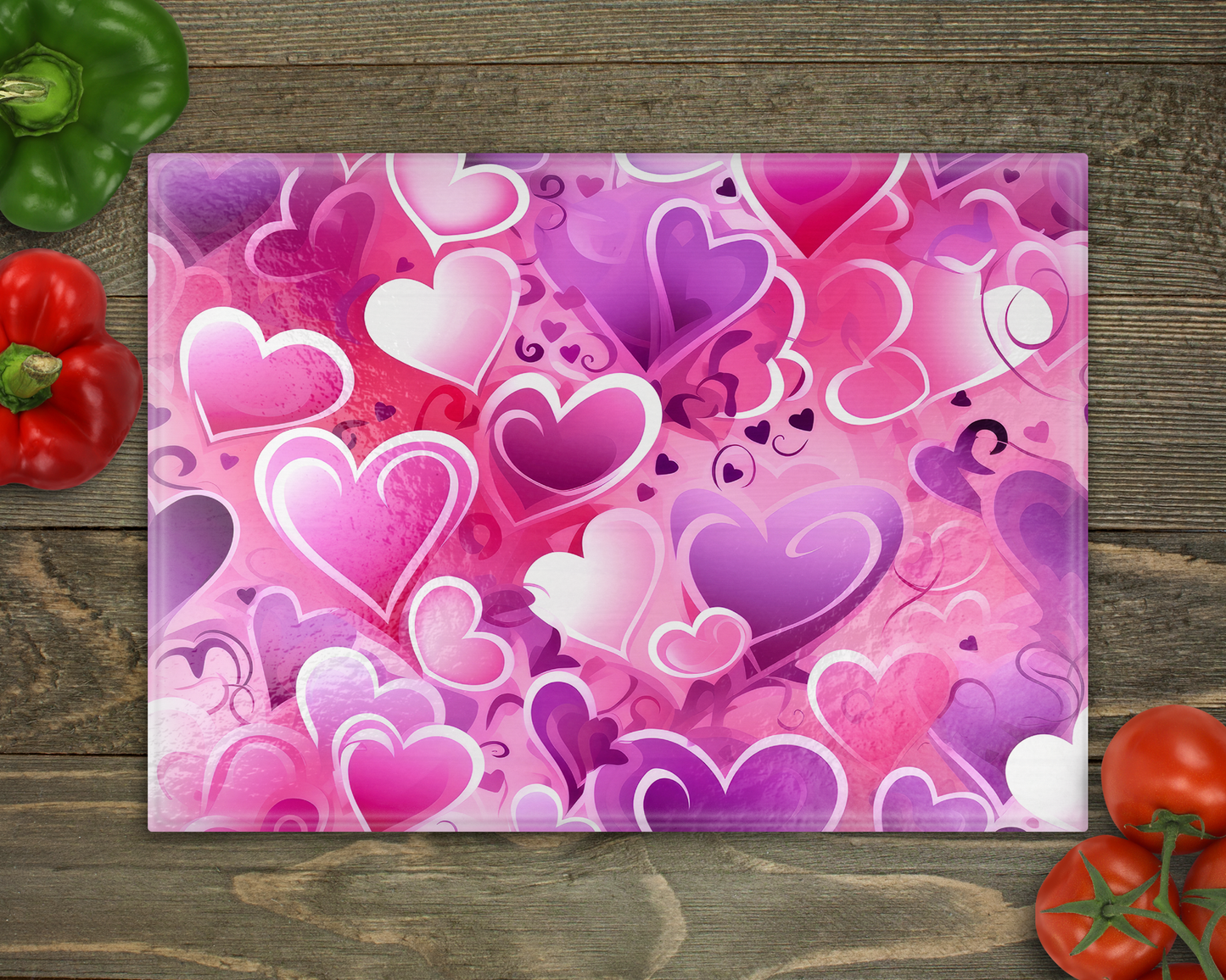 Valentine Hearts Glass Cutting Board