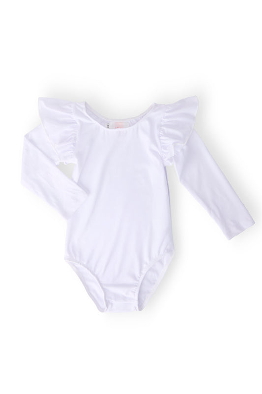 White L/S Flutter Sleeve Leotard