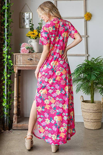 FUCHSIA FLORAL MAXI DRESS
