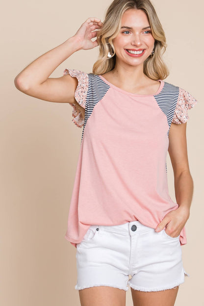 Floral Flutter Sleeves Top