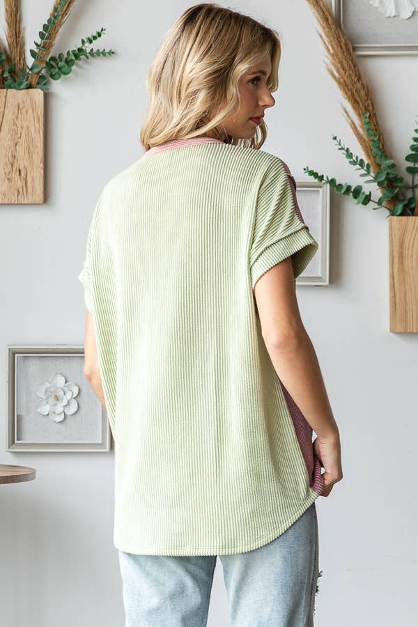 Women's Twist Rib Color Block Knit Top