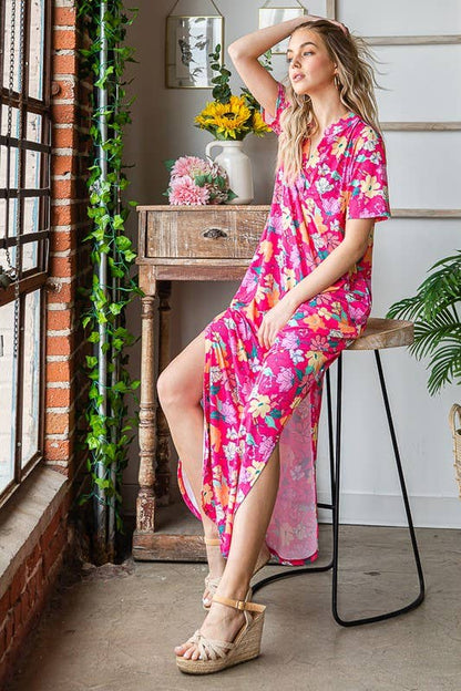 FUCHSIA FLORAL MAXI DRESS