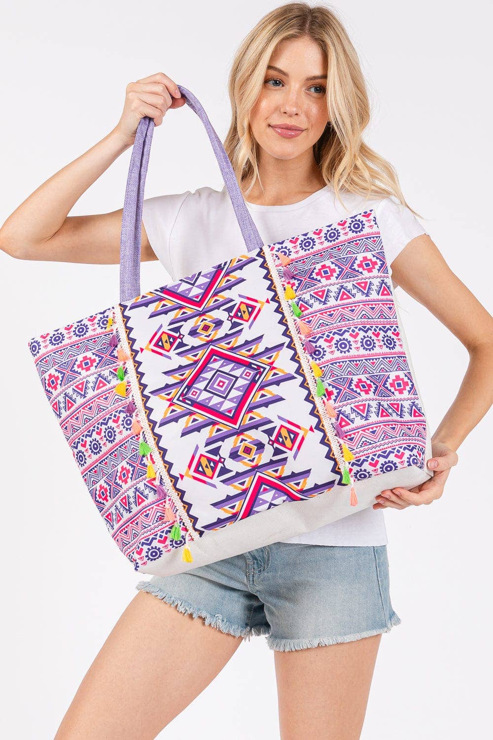 MB0300 Aztec Print Tassel Tote Bag