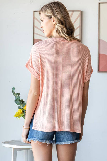 Multi Fabric Patchwork V neck Short Sleeve Top T5941