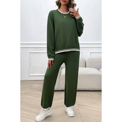 Color Block Round Neck Drop Shoulder Loose Set