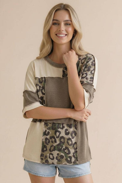 Plus Camo Animal Print Color Block Top