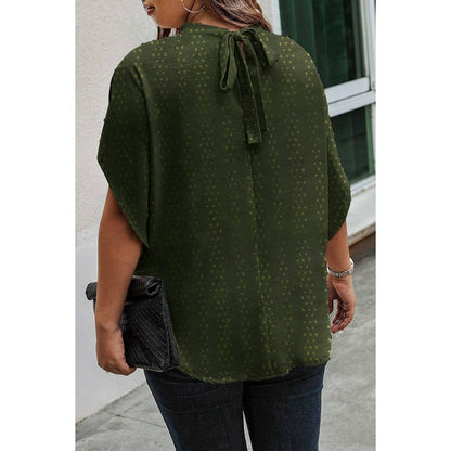 Plus Swiss Dot Solid Loose Half Sleeve Blouse