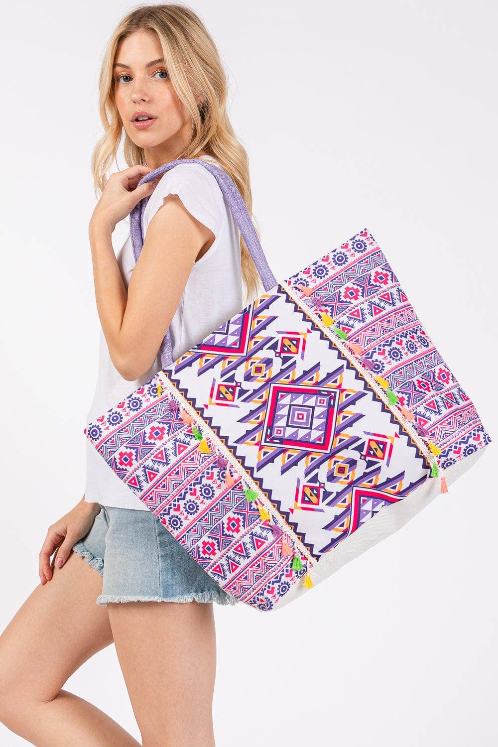 MB0300 Aztec Print Tassel Tote Bag