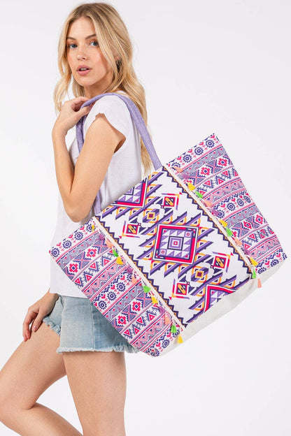 MB0300 Aztec Print Tassel Tote Bag