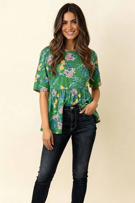 Babydoll Peplum Oversized Loose Fit Floral Top 2