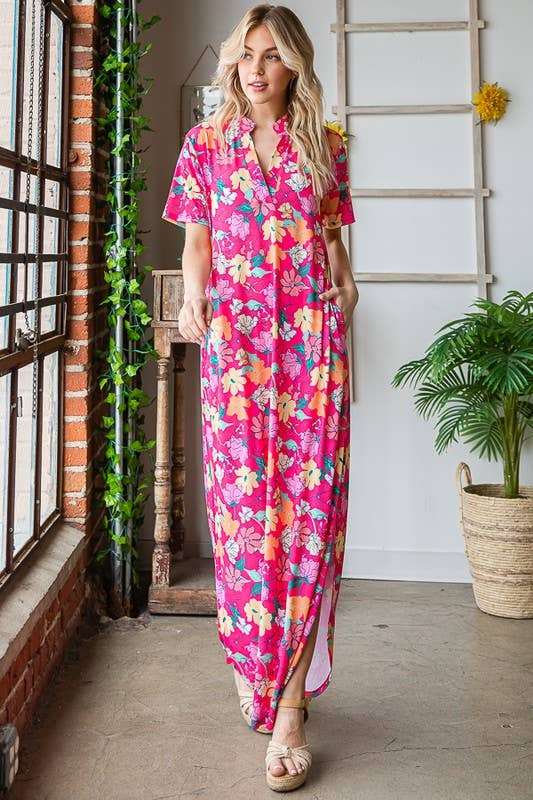 FUCHSIA FLORAL MAXI DRESS