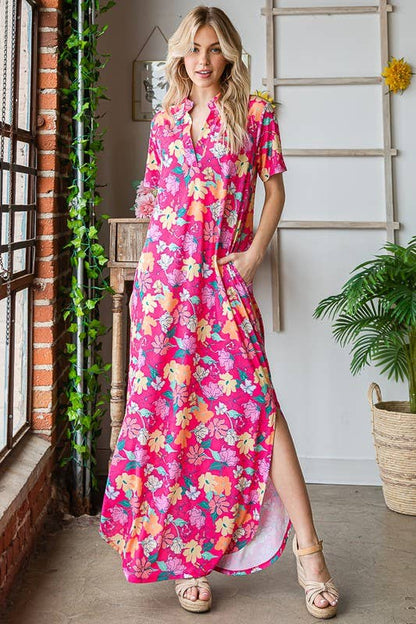 FUCHSIA FLORAL MAXI DRESS