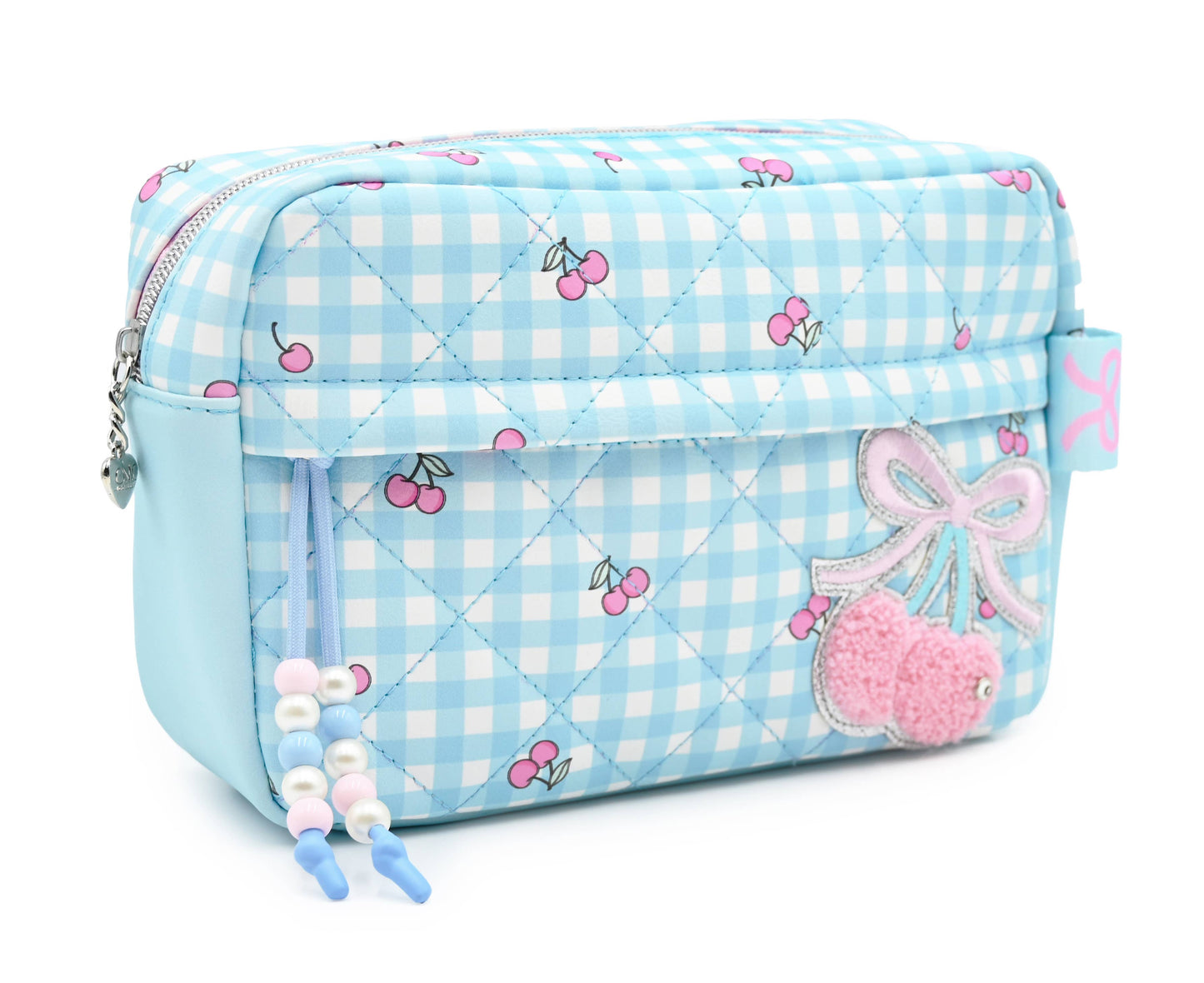 Quilted Cherry and Gingham Printed Pouch