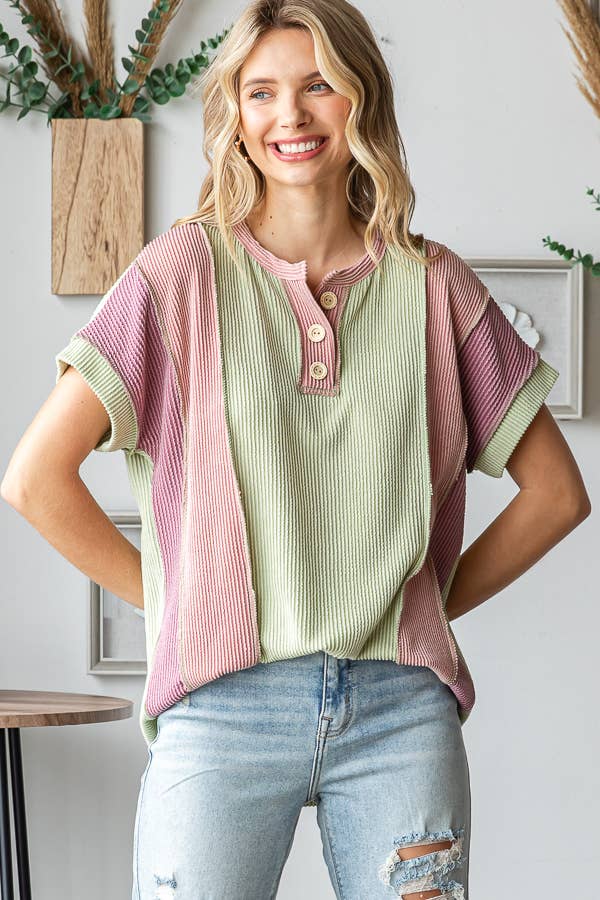 Women's Twist Rib Color Block Knit Top