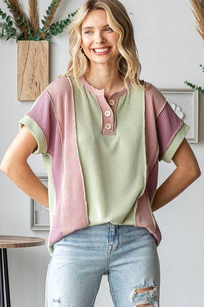 Women's Twist Rib Color Block Knit Top