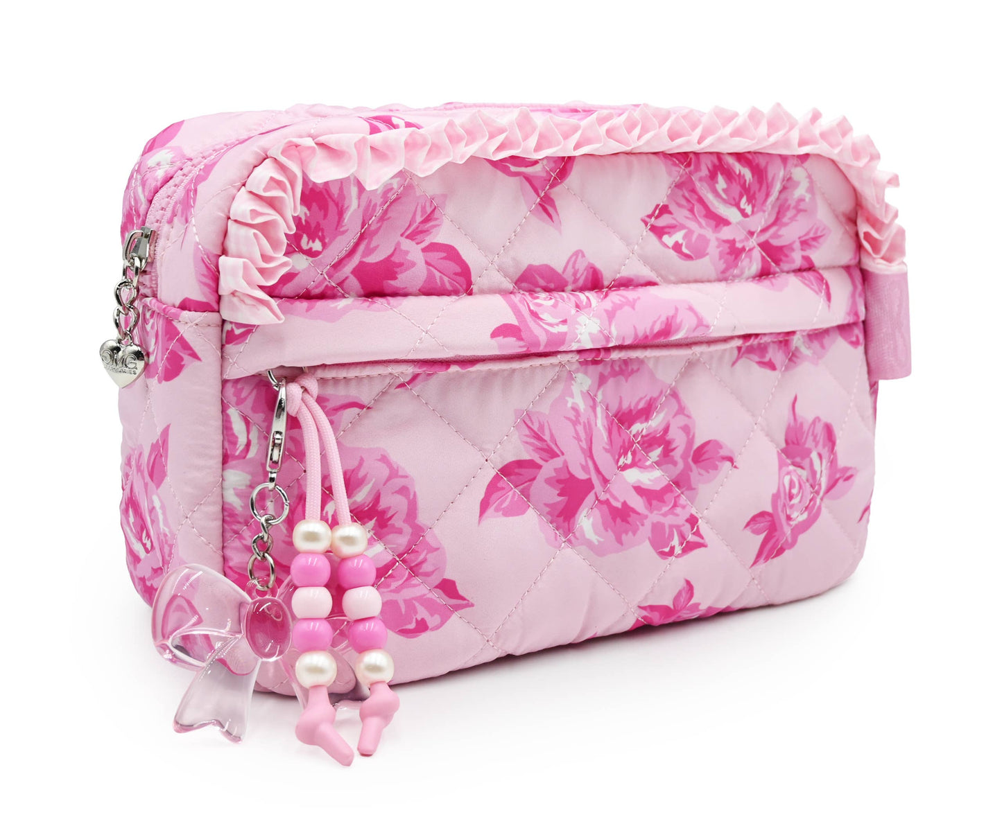 Quilted Rose Printed Pouch with Charm