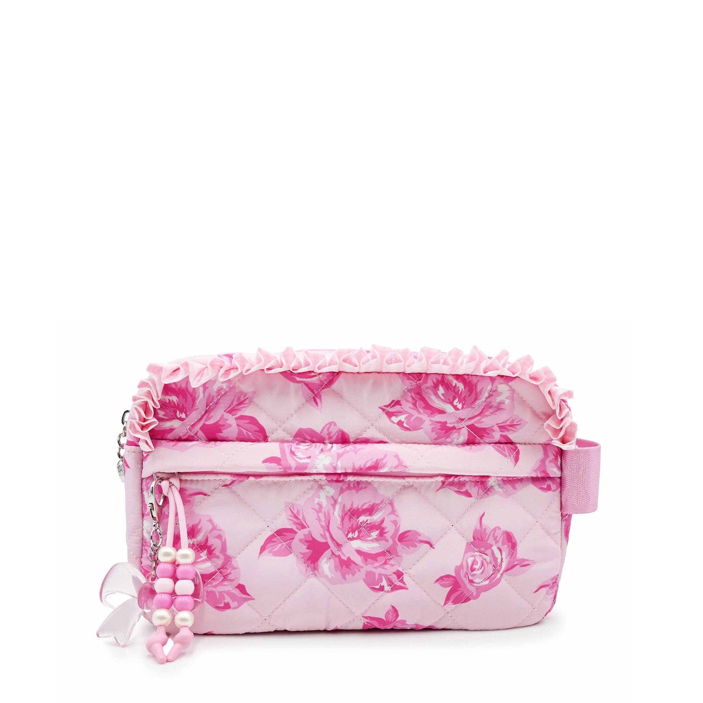 Quilted Rose Printed Pouch with Charm