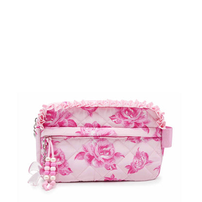 Quilted Rose Printed Pouch with Charm