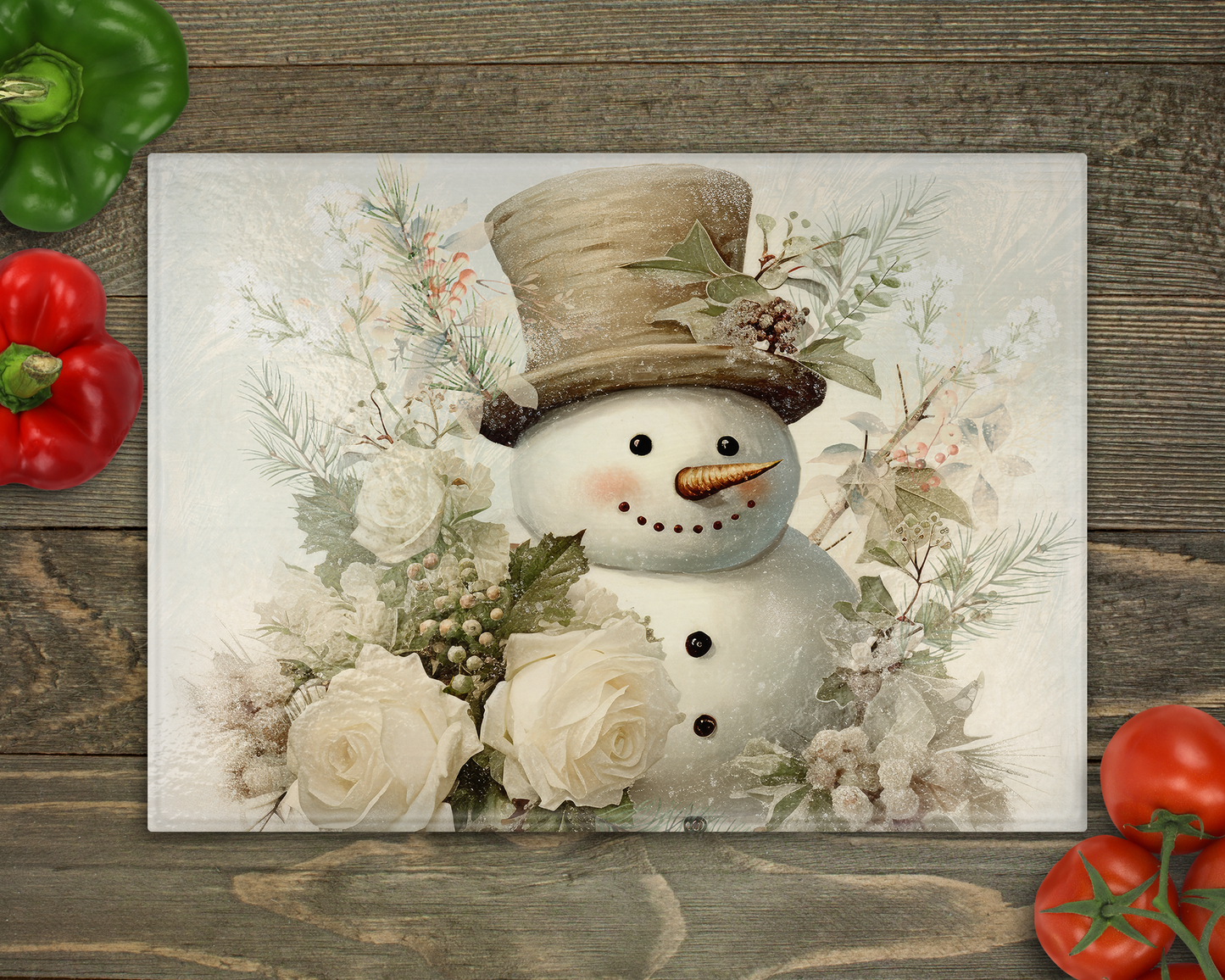 Beige Snowman Glass Cutting Board