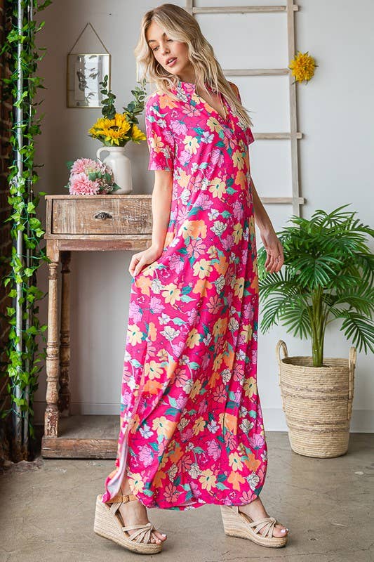 FUCHSIA FLORAL MAXI DRESS