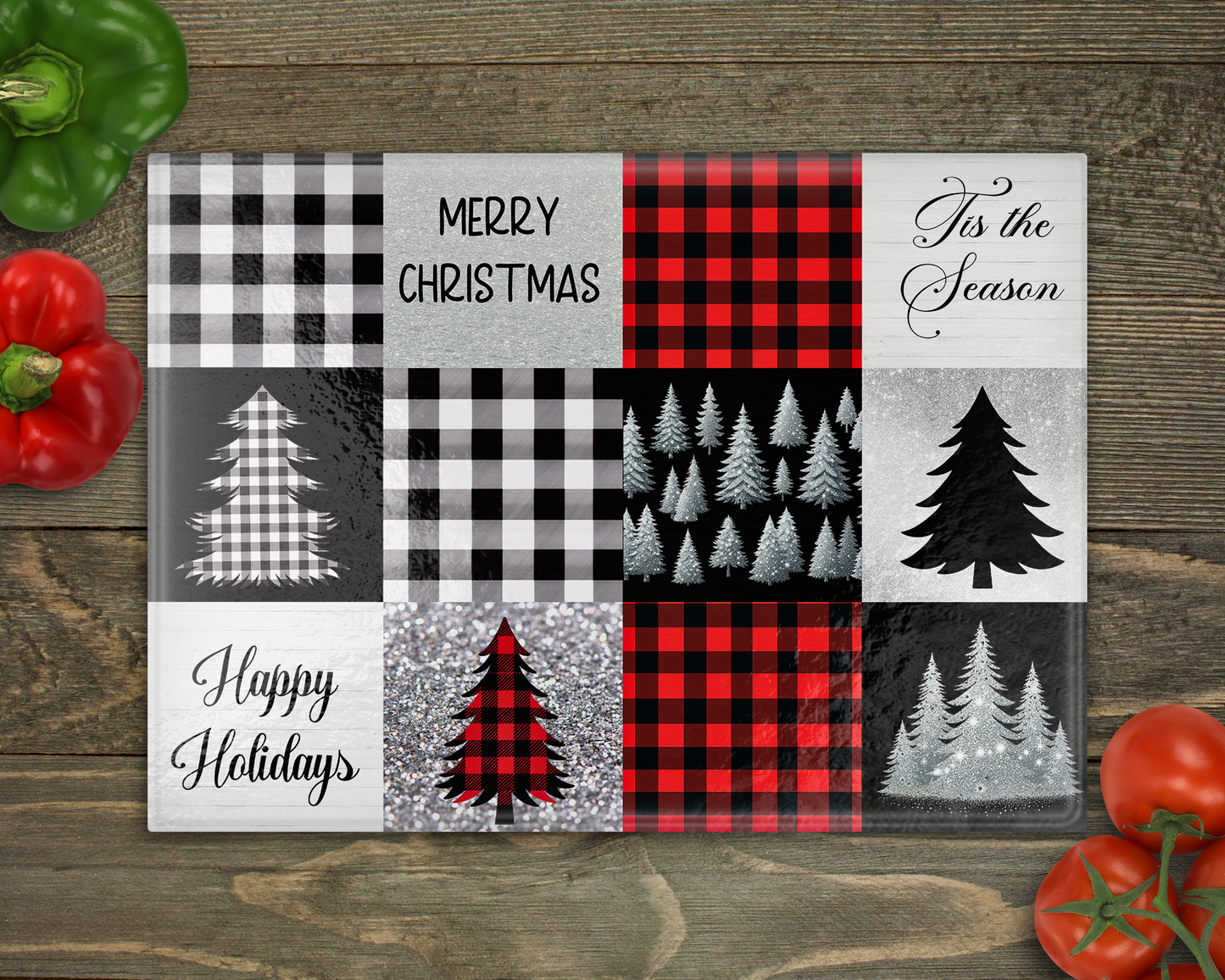 Buffalo Plaid Christmas Glass Cutting Board