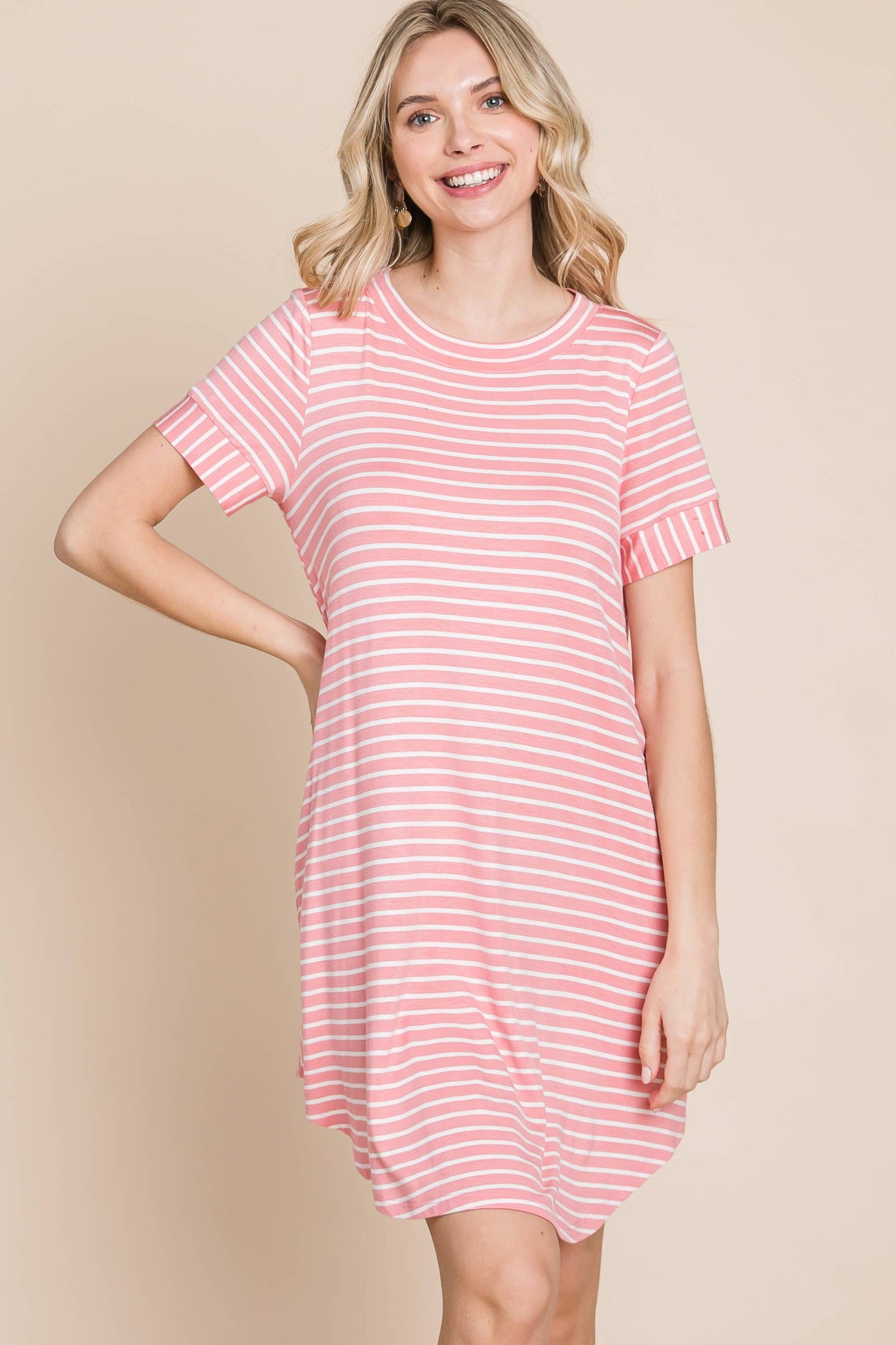 Back Button Striped Jersey Dress