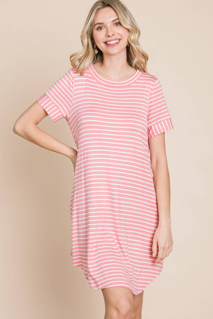 Back Button Striped Jersey Dress