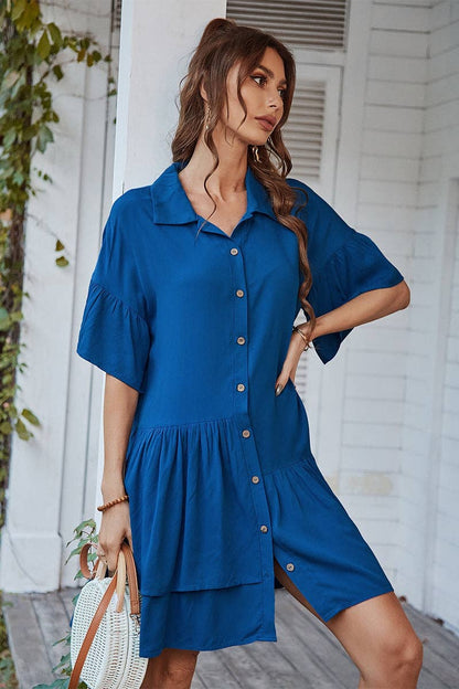 V Neck Solid Tunic Dress