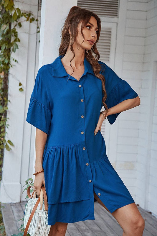 V Neck Solid Tunic Dress