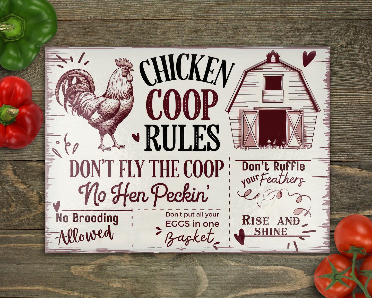 Chicken Coop Rules Glass Cutting Board