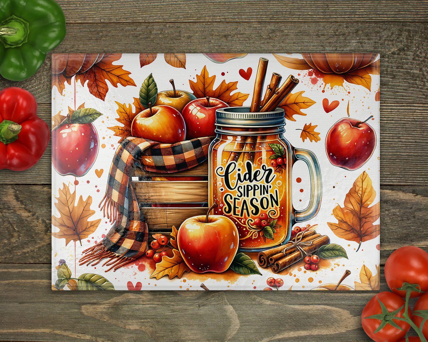Cider Sippin Season Glass Cutting Board