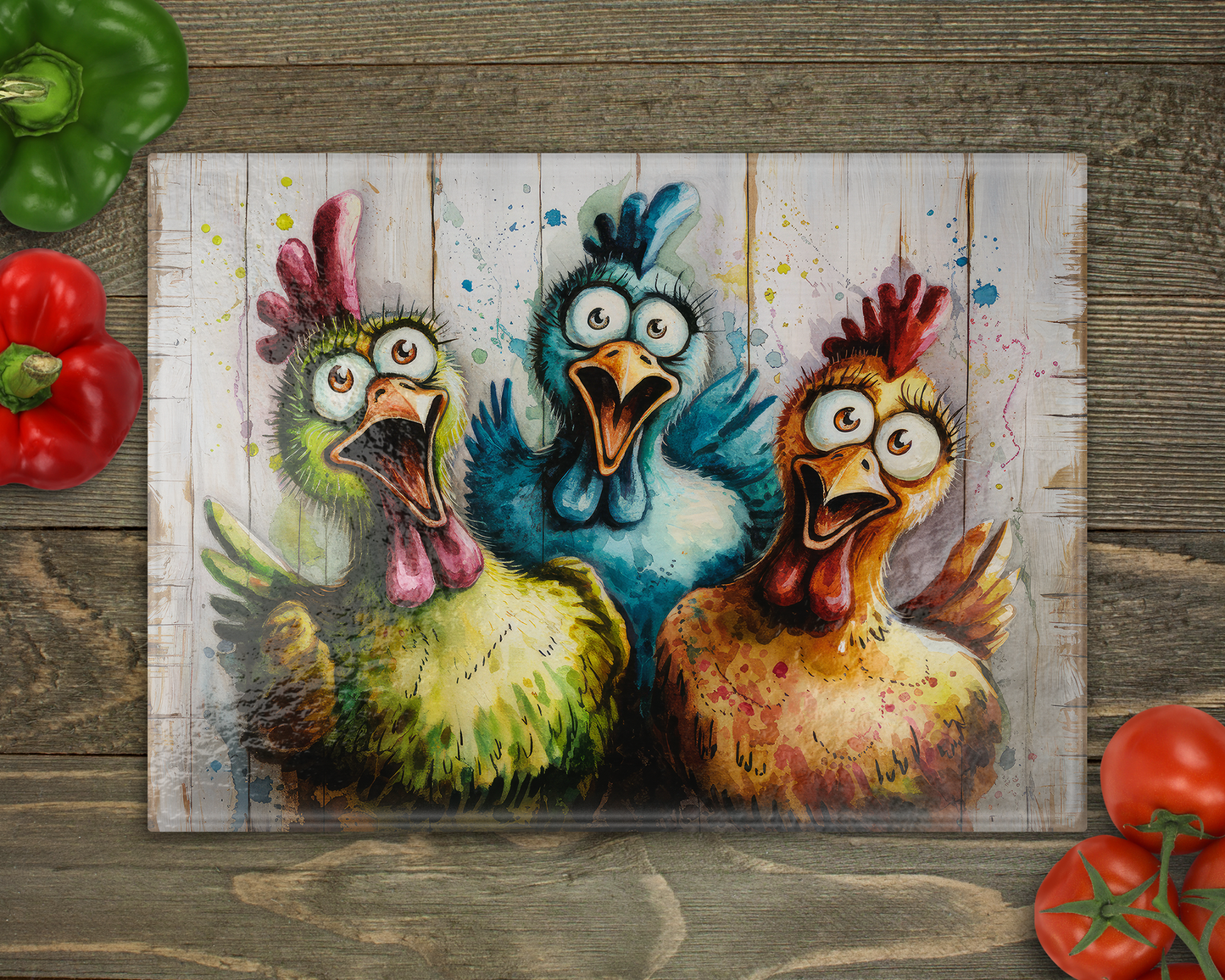 Crazy Chickens Glass Cutting Board