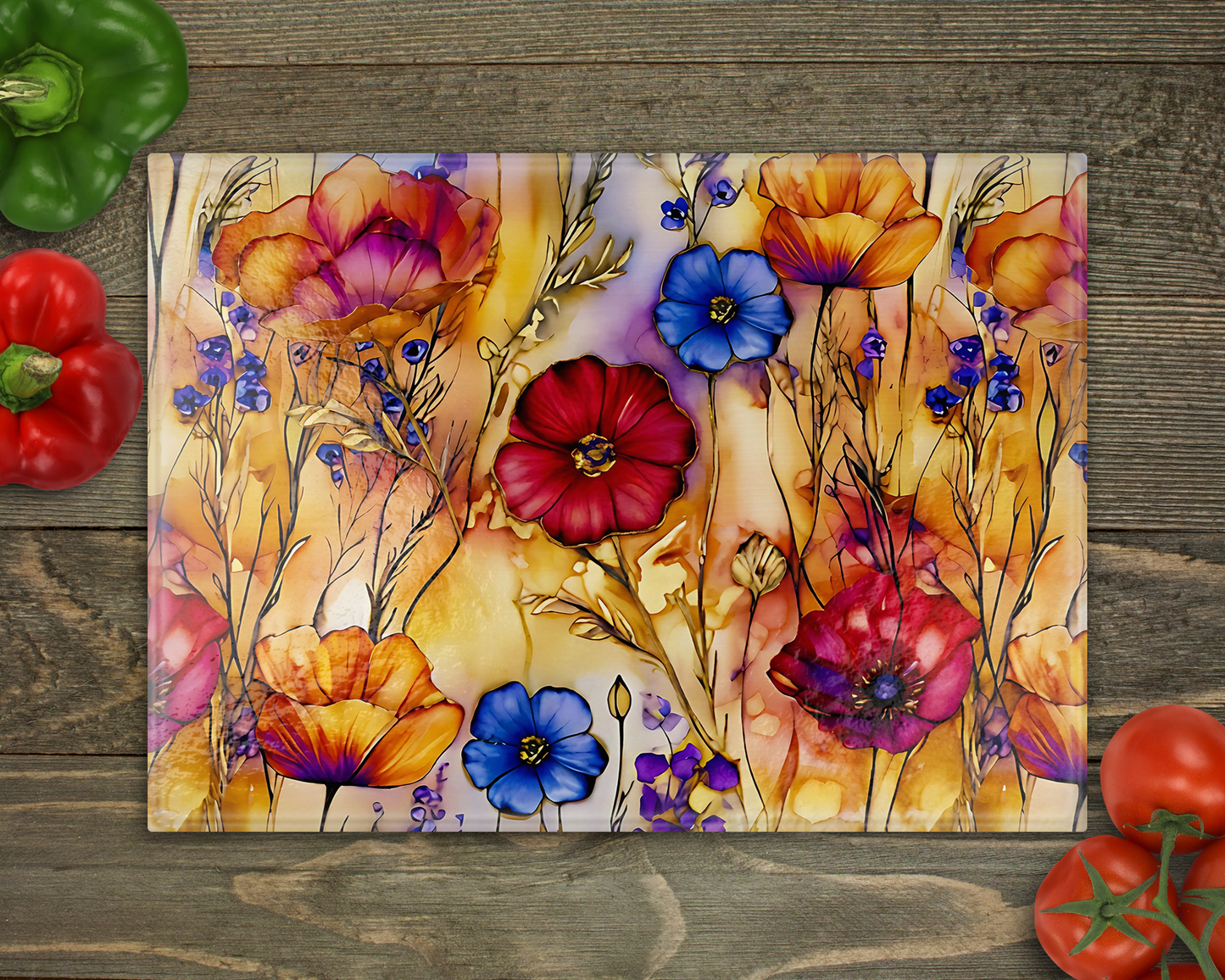 Watercolor Poppies Glass Cutting Board