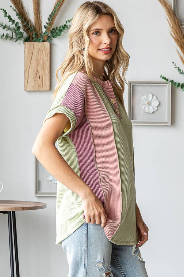 Women's Twist Rib Color Block Knit Top