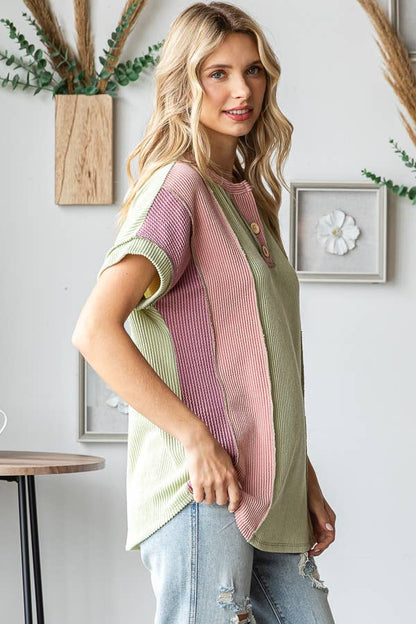 Women's Twist Rib Color Block Knit Top