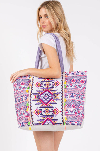 MB0300 Aztec Print Tassel Tote Bag