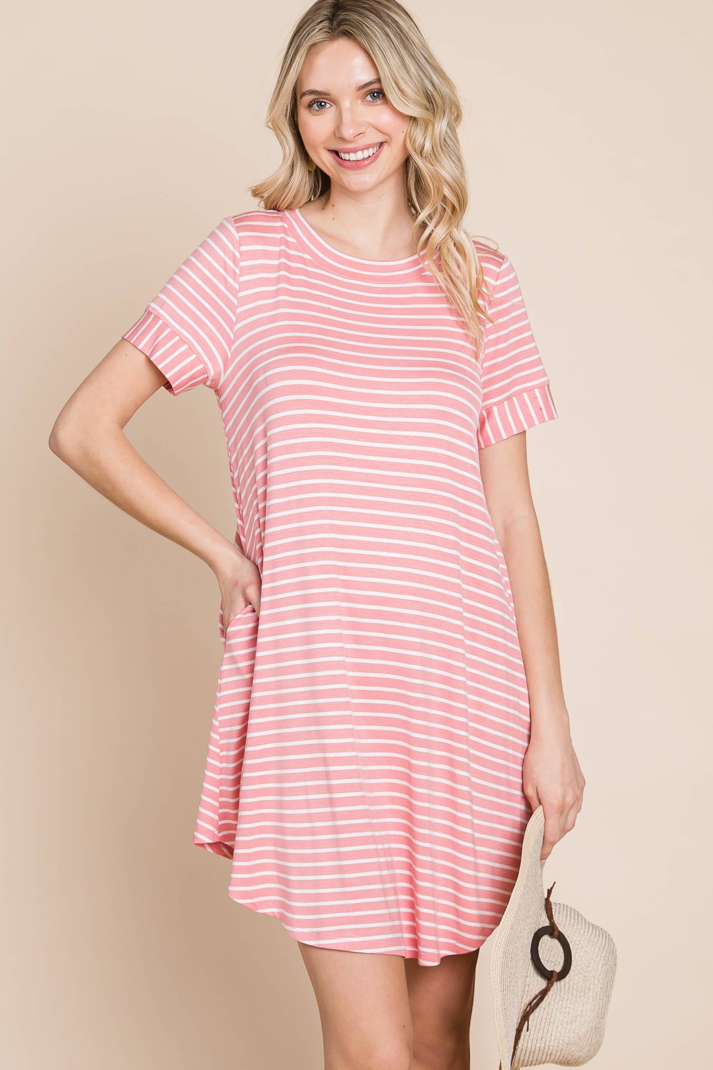 Back Button Striped Jersey Dress
