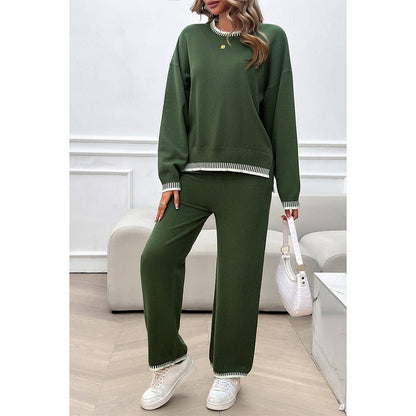 Color Block Round Neck Drop Shoulder Loose Set