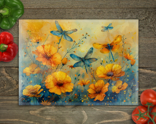 Dragonflies Glass Cutting Board