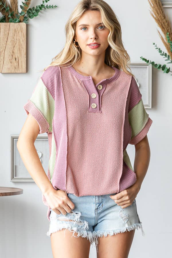 Women's Twist Rib Color Block Knit Top