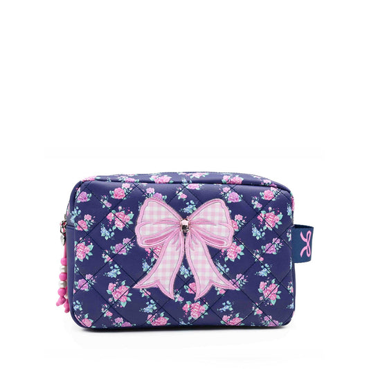 Quilted Bow Patched Floral Printed Pouch