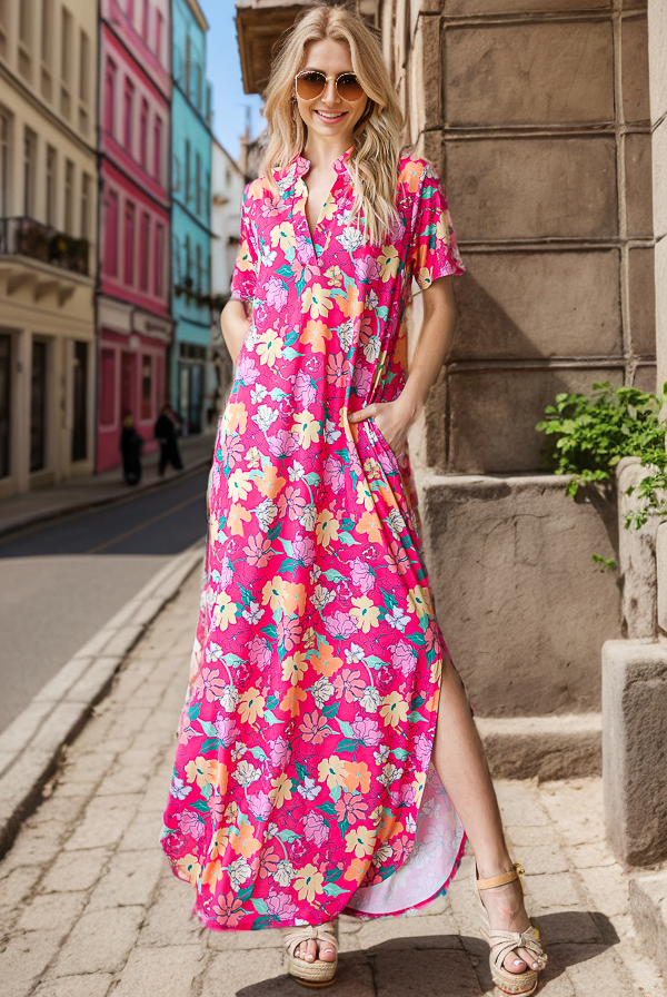 FUCHSIA FLORAL MAXI DRESS