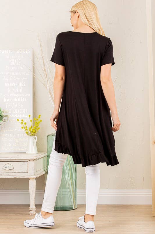SOLID HIGH LOW TUNIC TOP WITH RUFFLED